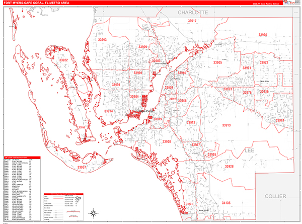 Fort Myers-Cape Coral Metro Area Wall Map